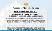 Comunicado N°002-2024/CAL – Desaparición de Estatua del Abogado Ex Presidente Francisco García Calderón Landa